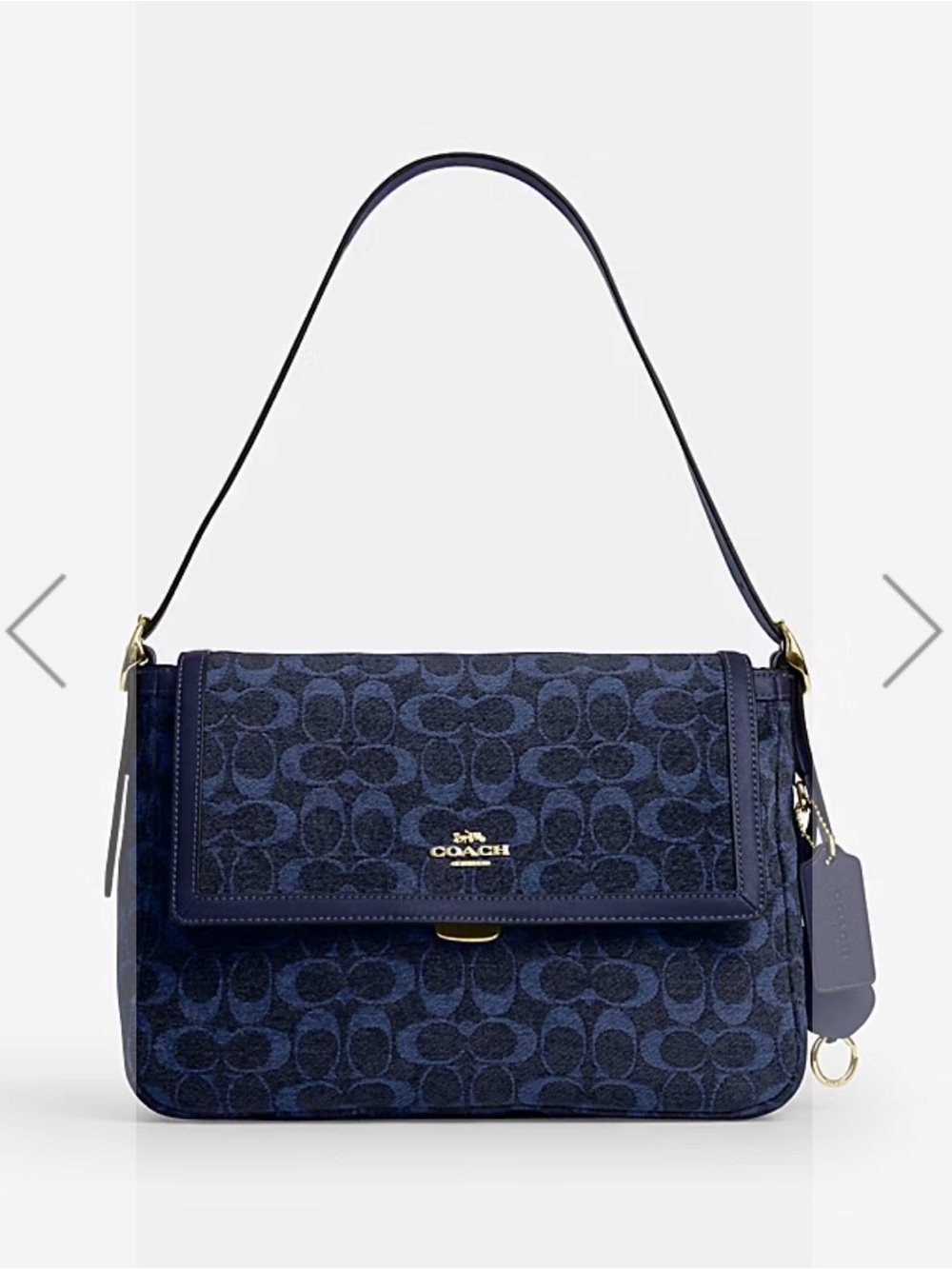 Coach Navy Signature Jacquard Shoulder Bag with Gold Hardware